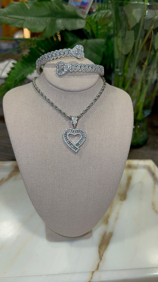 Dainty Heart Necklace + Cuban Link Heart Bracelet