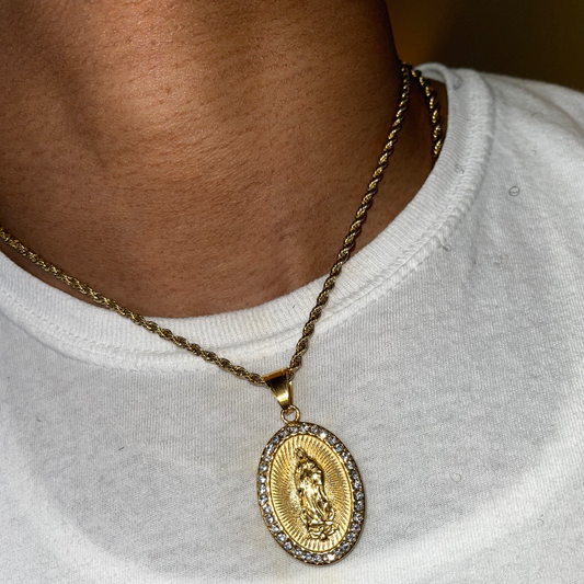 Diamond Virgin Mary Pendant Necklace