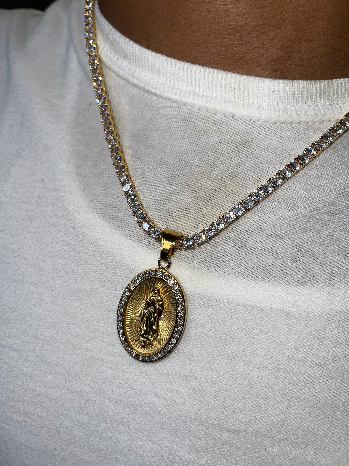 Diamond Virgin Mary Pendant Necklace