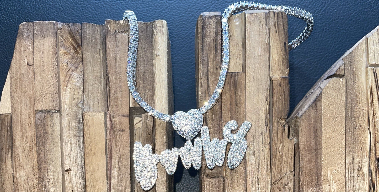 Icy Heart Nameplate Necklace