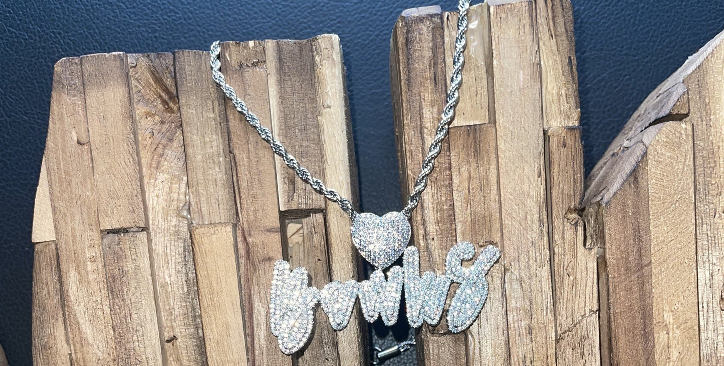 Icy Heart Nameplate Necklace